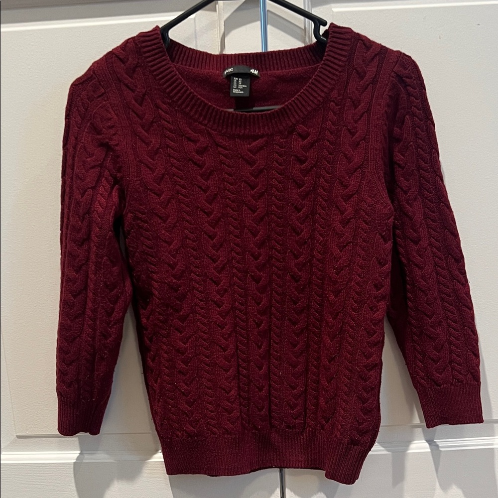H&M Women's Cable Knit Crew Sweater - Burgundy